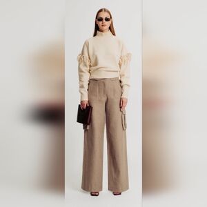 Torn by Ronny Kobo Bernee Wide-Leg Cargo Pants Brown Linen Blend – Size M, NWT